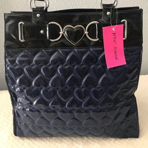 NWT Betsey Johnson Quilted Heart Tote Bag Navy